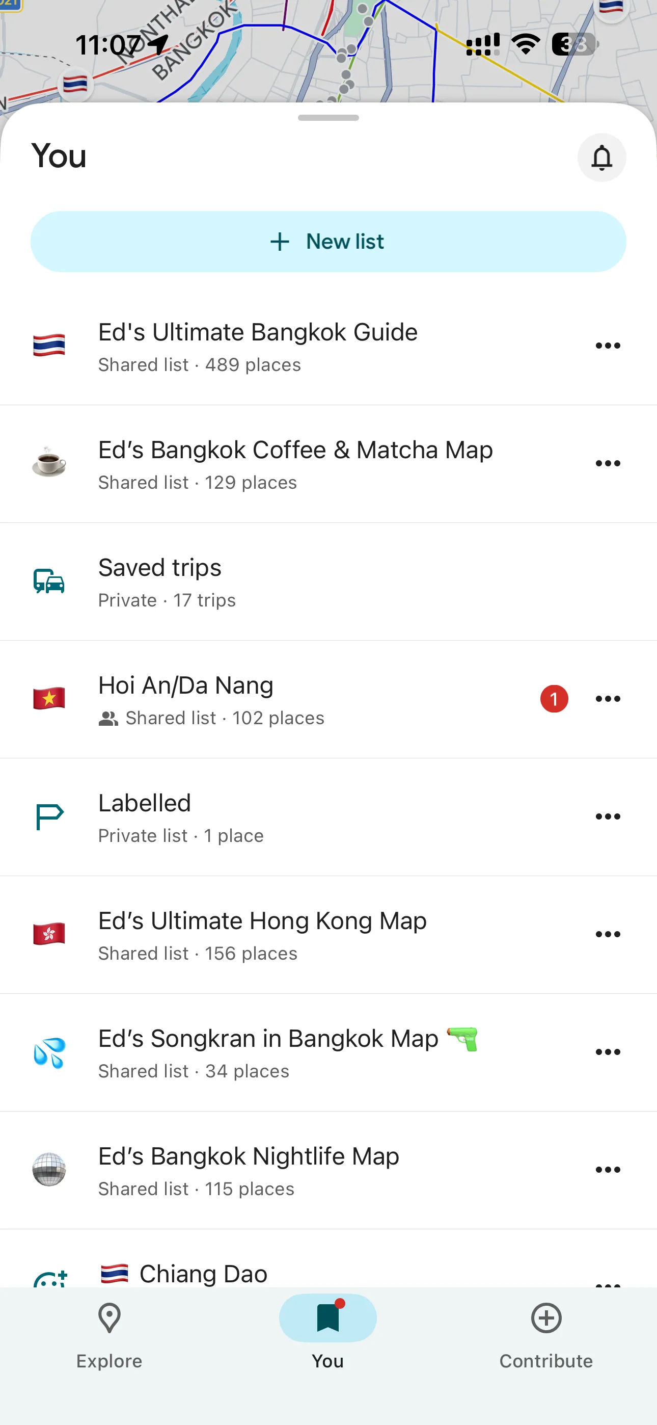 Bangkok map lists on iPhone